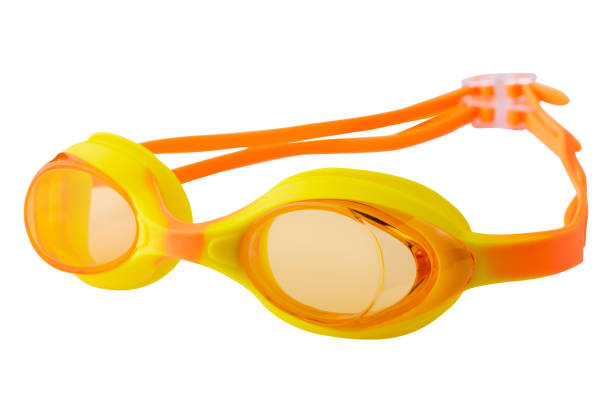 istock swimming goggles with yellow frames and orange lenses and a strap, on a white background 1323513273