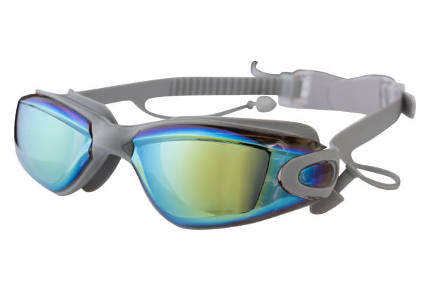 istock swimming goggles with colored mirrored lenses and gray silicone strap, on white background 1323514175