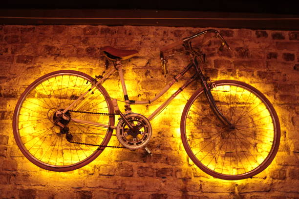istock A wall decorated with a bicycle and lights 1323514401