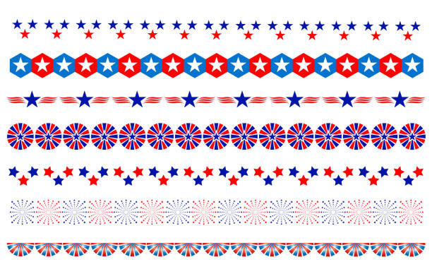 American flag symbols decorative border divider set. American abstract flag symbols decorative banner border divider set. american flag bunting stock illustrations