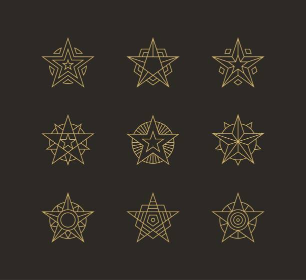 ilustrações de stock, clip art, desenhos animados e ícones de geometric star icons, logos set. - medal star shape war award