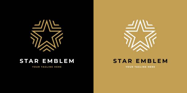 Linear star logo in a shape of circle. Linear star logo in a shape of circle. Geometric icon, winning symbol, award emblem design element. rounded star shape stock illustrations