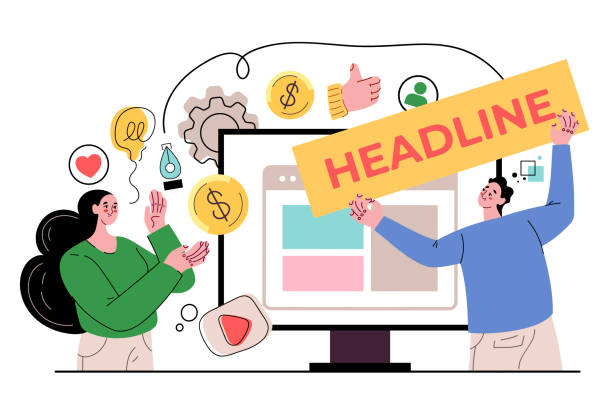 istock Business people man woman team characters making presentation. Journalism social media headline abstract concept. Modern style flat cartoon graphic illustration 1323525664
