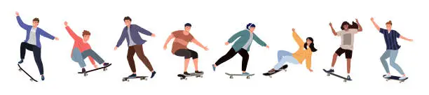 Vector illustration of Skateboarders on white background