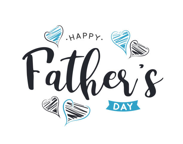 счастливый день отца карты с ручной обращается сердца. вектор - fathers day stock illustrations