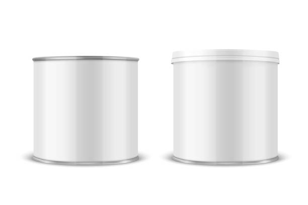 istock Vector 3d Realistic Blank Glossy White Metal Tin Can, Canned Food, Potato Chips Packaging With Lid Set Isolated On White Background. Small Size. Design Template, Mockup. Front View 1323531376