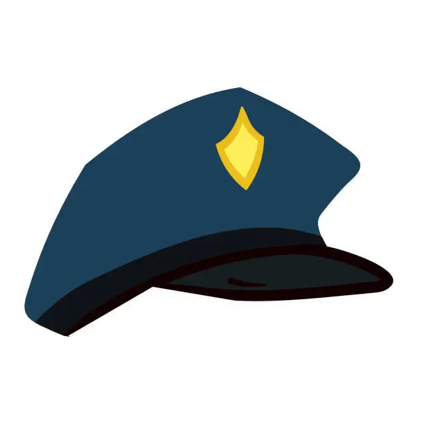 Vector illustration of Police Hat Vector Isolated on White Background. Children Book Illustration Graphics. Uniform of Police Officer Vector Graphics.