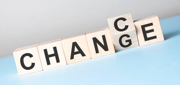 istock Wooden cube flip with word change to chance on blue table, 1323541041