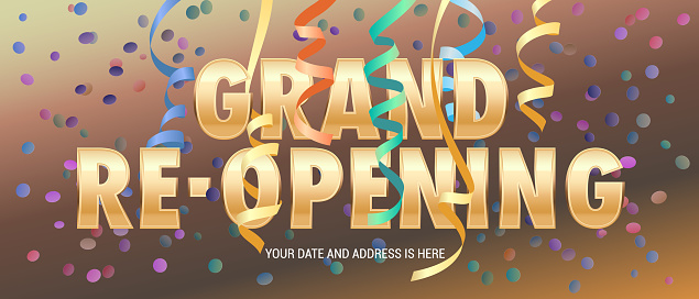 Grand opening or re opening vector illustration, background. Design element with garlands  for opening or re-opening ceremony