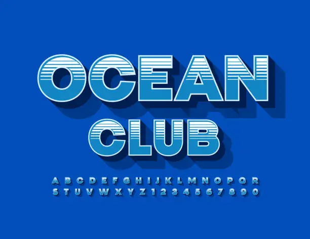 Vector illustration of Vector creative Banner Ocean Club. 3D Artistic Alphabet Letters and Numbers set