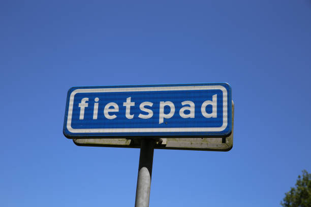 istock View on isolated dutch sign against blue sky with word fietspad 1323543455