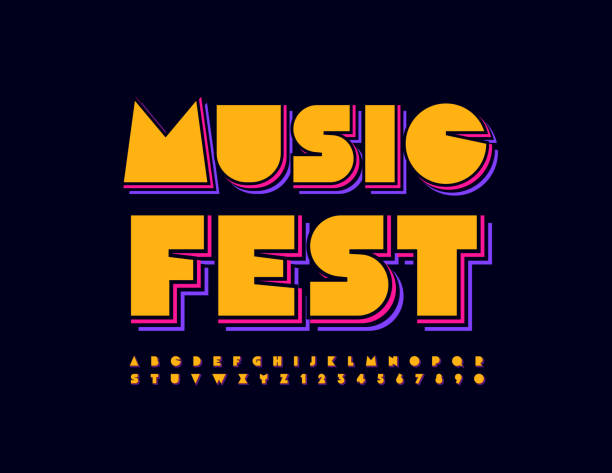 Vector colorful Emblem Music Fest. Creative set of Alphabet Letters and Numbers Bright layered Font music festival stock illustrations