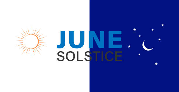 June Solstice Illustration of June solstice which falls on June 20-22 each year. Summer Solstice or Winter Solstice tropic of capricorn stock illustrations