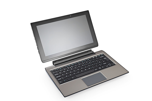 Laptop with a blue background on screen. Isolated on a white. 3d image