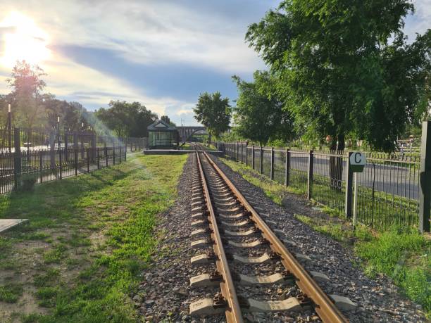 Railway. Empty tracks without a train. sunlight on the rails