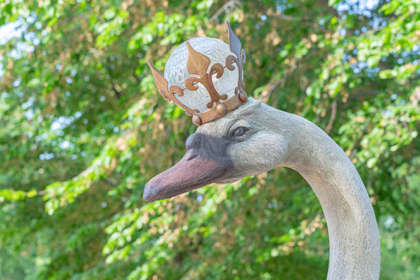 king swan head with crown close up