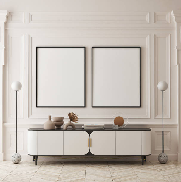istock mock up poster frame in modern interior background, scandinavian style, 3D render 1323554236