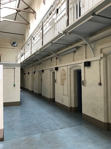 A row of cells in a disused prison