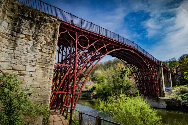 Ironbridge Telford in red, looking up from the coalbrookdale side