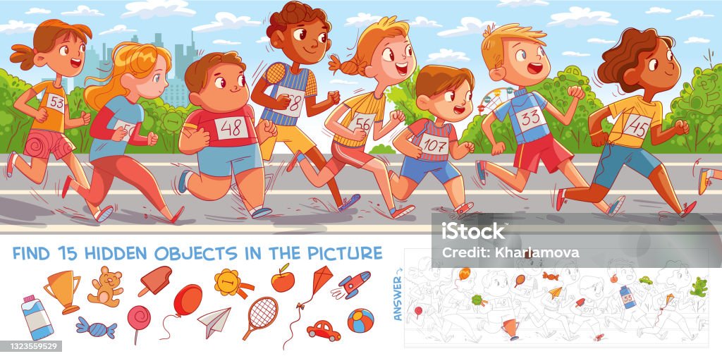 Children Run Marathon Find 15 Hidden Objects Stock Illustration - Download Image Now - Child, Running, Group Of Objects - iStock Children Run Marathon Find 15 Hidden Objects Stock Illustration - Download Image Now - Child, Running, Group Of Objects - iStock