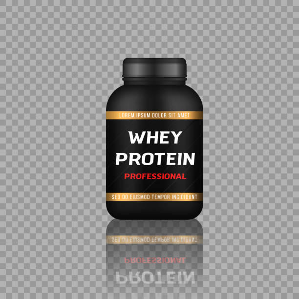 Sports fitness food protein bottles in capsules. Sports food bottles and low sugar protein bars. Fitness nutrition, vitamins, l-carnitine, casein capsules and hydro whey. Bodybuilding symbols. Large set of templates sports food containers. Vector. bodybuilding supplement stock illustrations