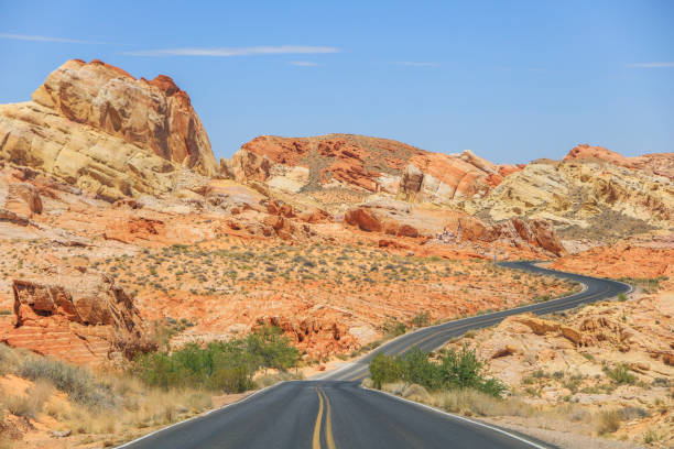 istock Road going through the middle of a canyon desert 1323564787
