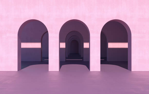 istock 3d rendering. Arch hallway simple geometric background, architectural corridor, portal, arch columns inside empty wall. Modern minimal concept 1323570532