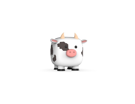 Cube Happy Cow 3D render model isolated white background.