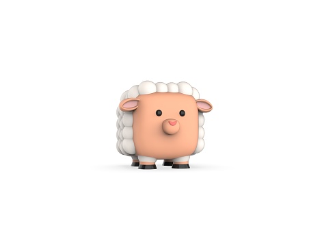 Cube Happy Sheep 3D render model isolated white background.