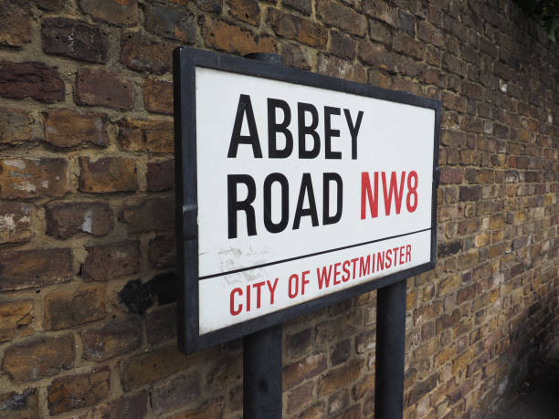 London, Uk - Circa June 2017: Abbey Road street sign made famous by the 1969 Beatles album cover
