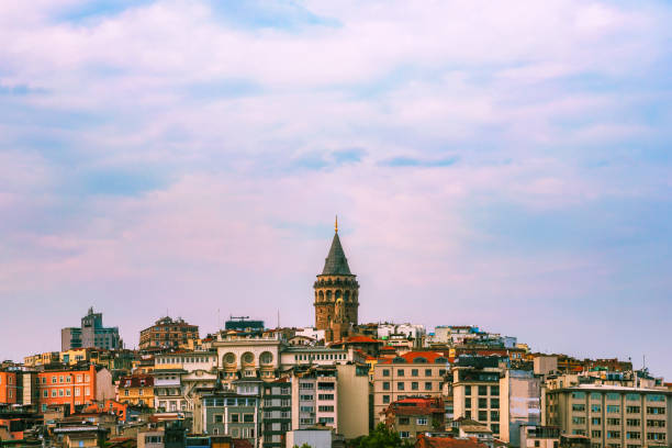 istock Galata tower against blue sky before sunset, Istanbul, Turkey 1323575075