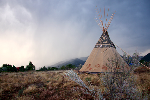 A teepee looks over the scenic hills of the Laurel Highlands in southwestern, PA.