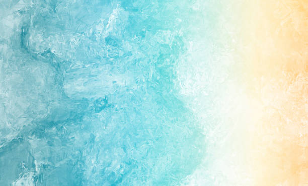 抽象的なビーチシーサマーグランジ背景波砂パステルクレヨン描画は、漂白されたティール黄色のパターン油絵の水彩画大理石スタッココンクリートテクスチャ模倣コピースペースをブラッ� - sea water surf tide ストックフォトと画像