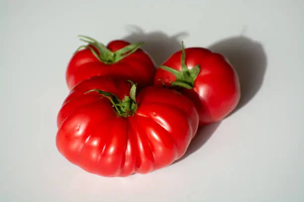 Ripe pink tasty monterosa tomatoes from Spain close up