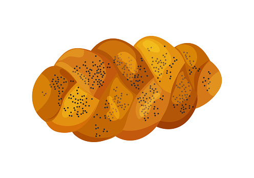 Challah vector icon. Holiday jewish braided loaf, colored shabbat bread isolated on white background. Food illustration