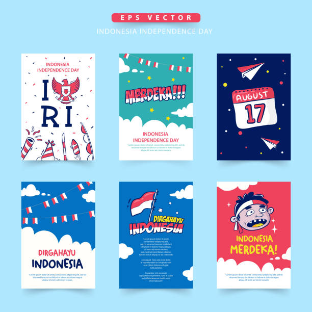 인도네시아 독립기념일 카드 컬렉션 - 인도네시아 일러스트 stock illustrations