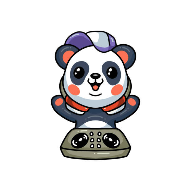 istock Cute little panda dj music cartoon 1323585060