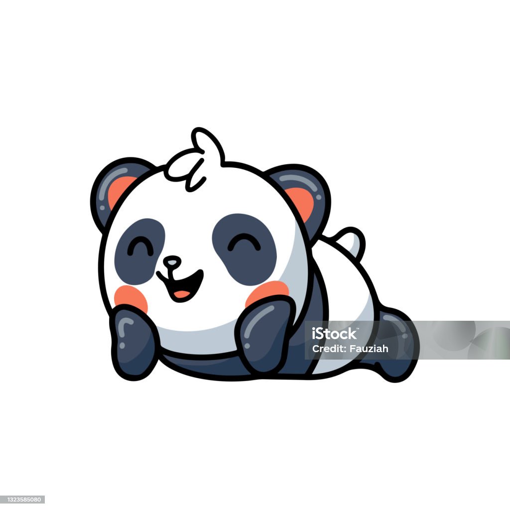A cute kawaii panda cartoon character smiling and lying on the ground with  closed eyes on a white background Stock Vector Image & Art - Alamy