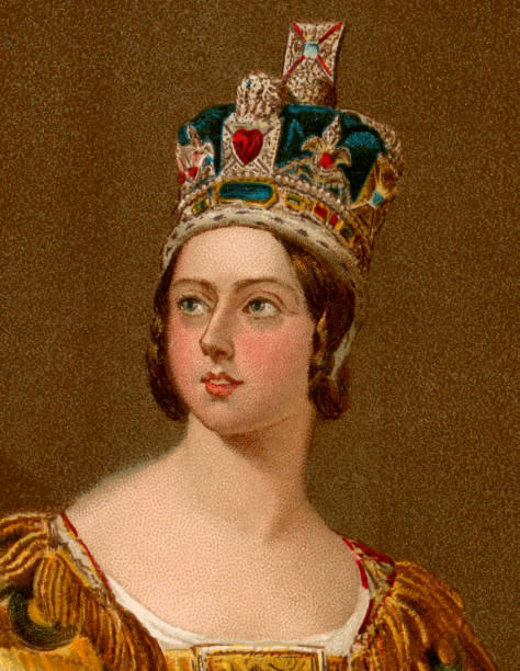królowa wiktoria w koronacji w 1837 roku - engraving women engraved image british culture stock illustrations