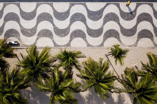 vista dall'alto del marciapiede a mosaico di copacabana - copacabana beach immagine foto e immagini stock