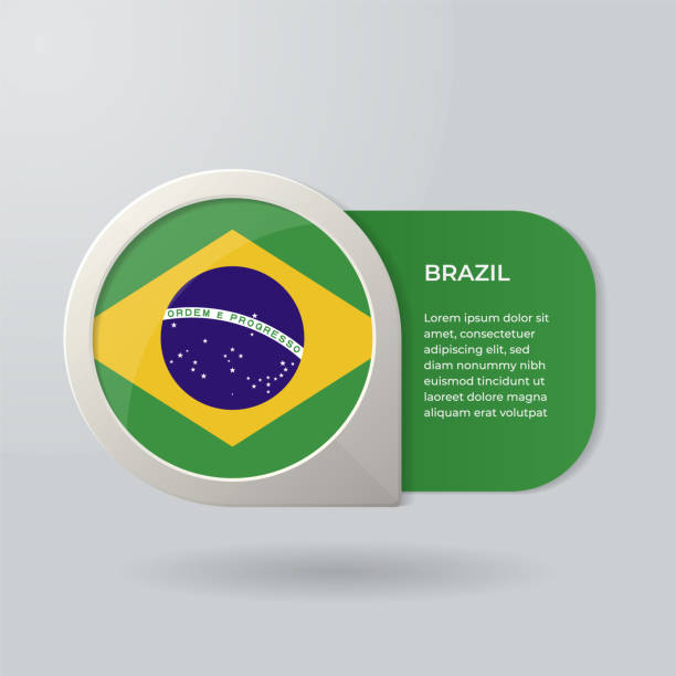 ilustrações, clipart, desenhos animados e ícones de 3d mapa ponteiro bandeira nação do brasil com texto de descrição - mapa brazil 3d