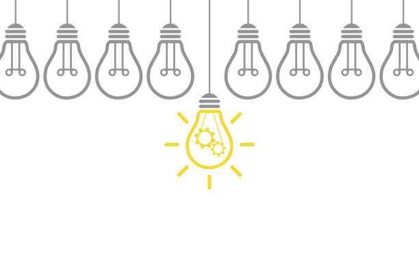 New Idea Concepts with Light Bulb on White Background To remind the importance of innovation in the business world. Businessman holds in his hand a light bulb. New idea in human palm. To be ordinary or different. Innovation brings success. Innovation concepts on blackboard background. intellectual property illustrations stock illustrations