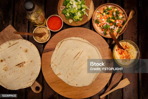 Naan Flatbread Stock Photo - Download Image Now - Above, Bread, Close-up