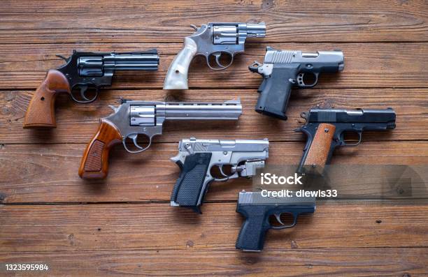 Collection Of Handguns Stock Photo - Download Image Now - Gun, USA, Weapon