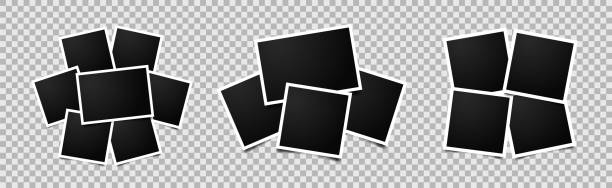 Set of empty photo frames compositions. Set of empty photo frames compositions. Realistic vector mockups. Retro photo frames with shadow isolated on transparent background. composite image stock illustrations