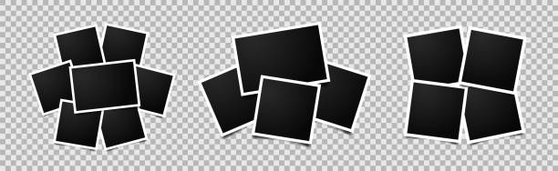 Set of empty photo frames compositions. Set of empty photo frames compositions. Realistic vector mockups. Retro photo frames with shadow isolated on transparent background. photograph template stock illustrations