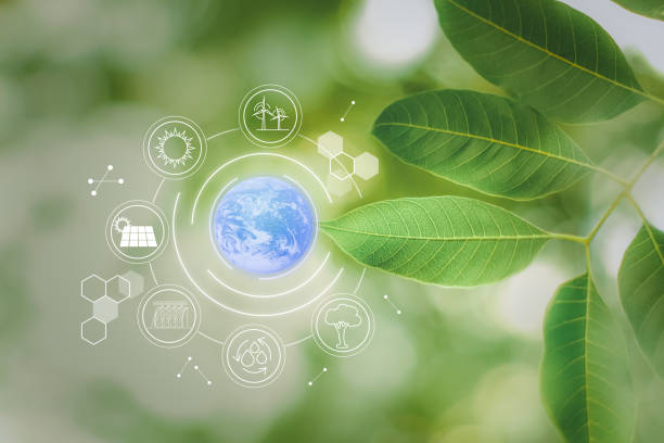 istock Blue globe  with icons energy sources for renewable, sustainable development. Environmental technology, ecological concept. Elements of this image furnished by NASA. 1323604697