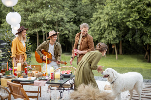 istock Friends having fun on a terrace near the forest 1323608830