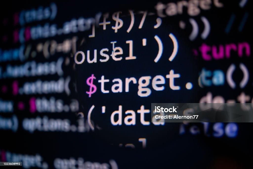 Sofware Code On A Monitor Software Code On A Monitor Screen With A Magnifying Glass Stock Photo ...