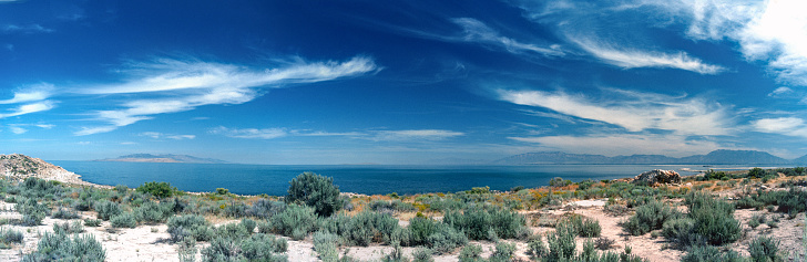 Great Salt Lake Panorama - 1993. Scanned from Kodachrome 64 slide.